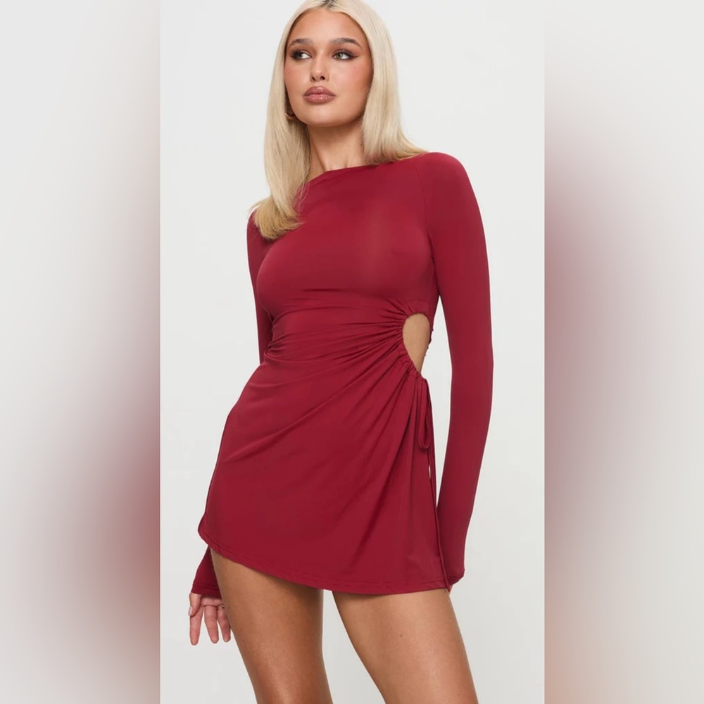 Guess One Shoulder Burgundy Dress